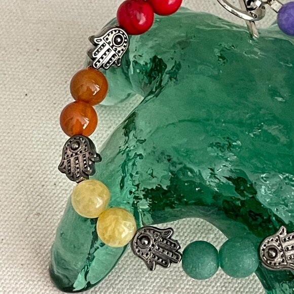 Yoga Chakra Bracelet Real Gemstones with Hamsa Hand Toggle Close - Picture 3 of 6